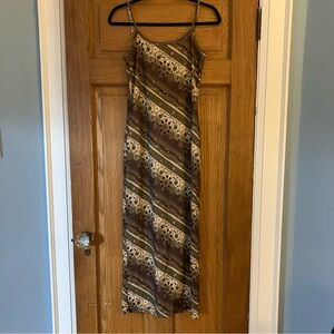 Vintage Brown and Cream Floral Striped Maxi Dress